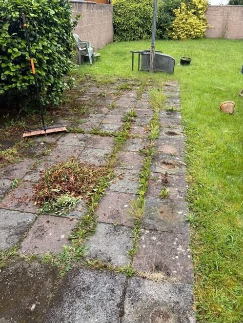 Patio before pressure washing in Cardiff